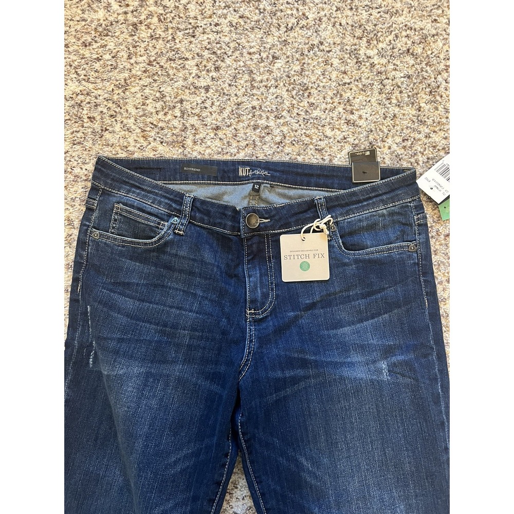Kut From The Kloth New Cropped Womens Jeans Sz 12 Cuffed Blue Stretch Low Rise - Picture 2 of 10